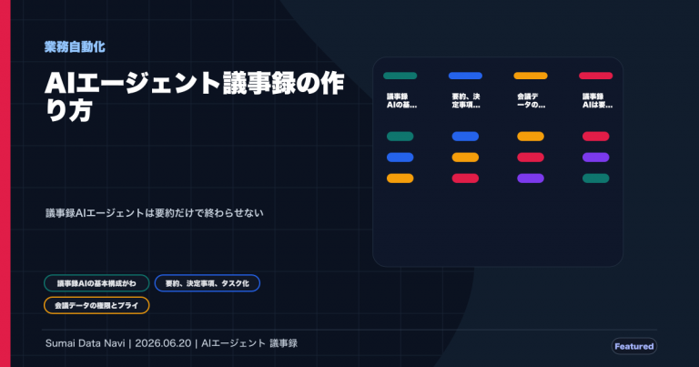 AIエージェント議事録の作り方｜要約からタスク化までのためにPptxGenJSの座標設計で作成したアイキャッチ画像