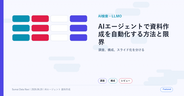 AIエージェントで資料作成を自動化する方法と限界の使い回し感を避けた新しいアイキャッチ画像