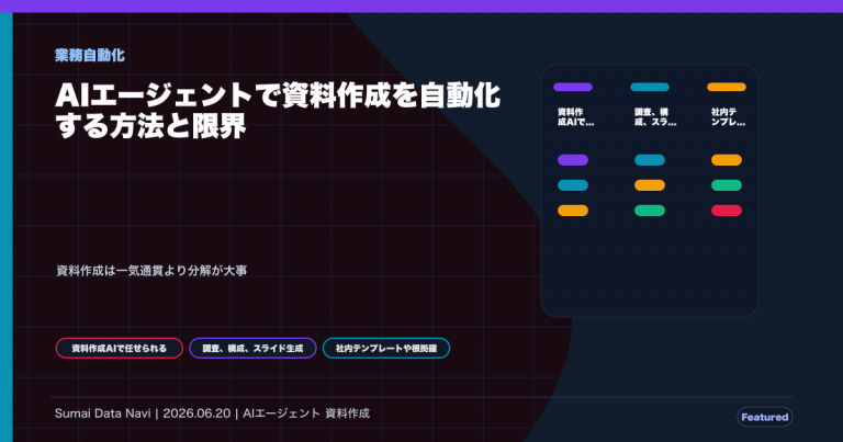 AIエージェントで資料作成を自動化する方法と限界のためにPptxGenJSの座標設計で作成したアイキャッチ画像