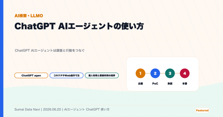ChatGPT AIエージェントの使い方｜できることと注意点のためにPptxGenJSの座標設計で作成したアイキャッチ画像